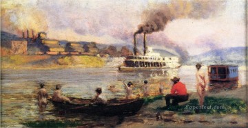  Anshutz Art Painting - Steamboat on the Ohio2 boat seascape Thomas Pollock Anshutz
